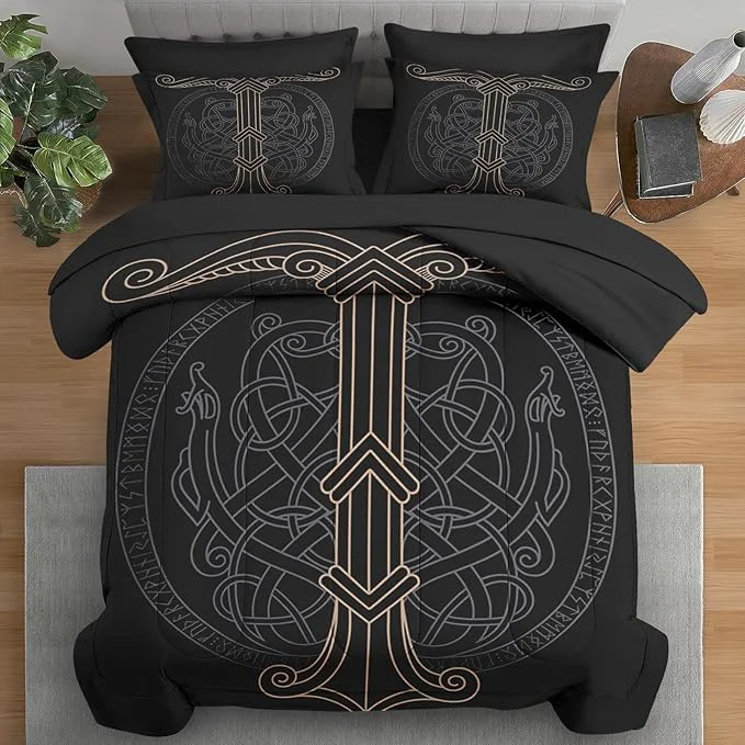 User-Friendly Comforter Set Queen Size Tree Viking Norse 7 Pcs Bedding for Kids and Adults Dragon Medieval Gothic Bed Sheet Sets with Fitted Sheet 2 Pillowcases amp 2 Shams for Bedroom Bed Decor Reusable