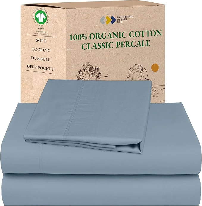 High-End California Design Den Twin XL Bed Sheets Set - Soft Organic Sheets with Deep Pockets Crisp Percale Breathable and Durable Bedding Set - Blue Hydrangea Environmentally Friendly