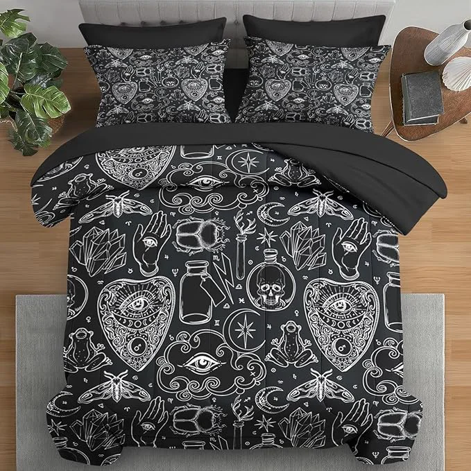Recyclable Comforter Set Queen Size Medieval Retro Halloween 7 Pcs Bedding for Kids and Adults Gothic Vintage Bed Sheet Sets with Fitted Sheet 2 Pillowcases amp 2 Shams for Bedroom Bed Decor Convenient
