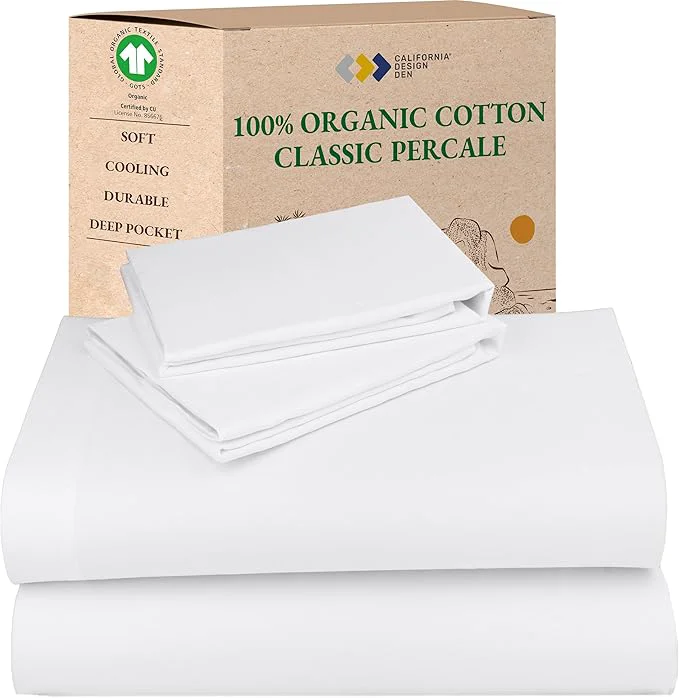 Proven California Design Den California King Sheets Set - Soft Organic Cotton Sheets with Deep Pockets Crisp Percale Breathable and Durable Bedding Set - White Innovative