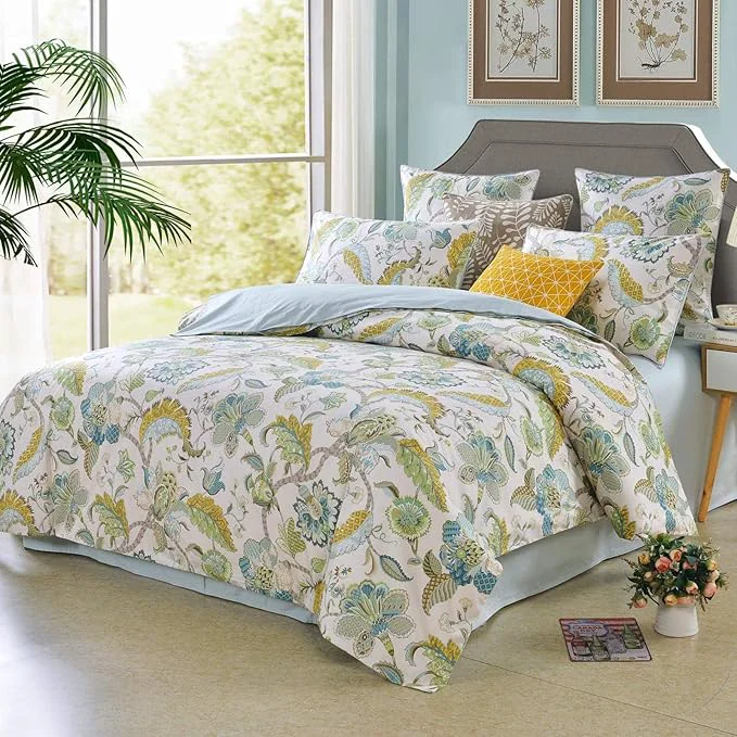 Next-Generation mixinni Boho-Chic King Size Duvet Cover Paisley Light Blue and Light Green Long Staple Cotton Bedding Set 1 Duvet Cover 2 Pillowcases for Him and Her Easy Care Soft and Durable- 3pcs King Size Powerful