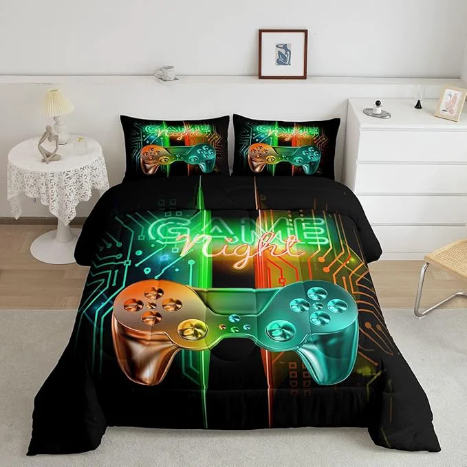 Recyclable Feelyou Gamer Comforter Kids Gaming Video Game Comforter Set for Boys Teens Noverlty Modern Gamepad Bedding Set Breathable Gamer Console Bedding Duvet Set Bright Orange Green Room Decor Queen Size Responsible