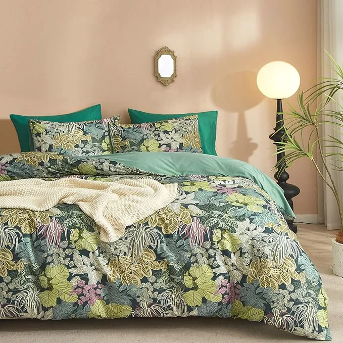 Official mixinni Tropical Multicolored Leaves Print Duvet Cover 2 Pillowcases Botanical King Size Floral Duvet Cover Set Soft Cotton Bedding Set for Her and Him-Easy Care Soft and Durable-King Size Selected