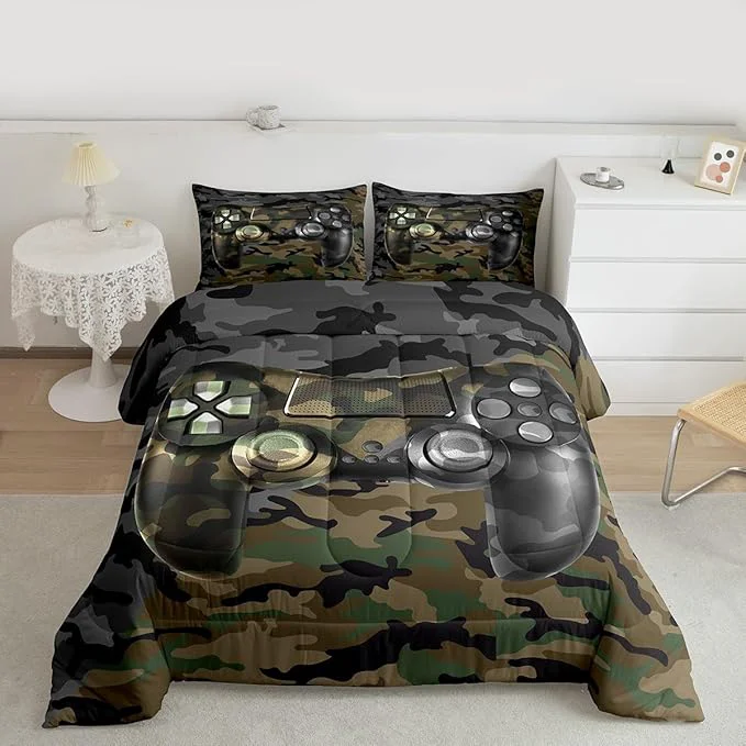 Specialty Feelyou Kids Gamer Comforter Set Camouflage Gaming Bedding Set for Boys Teens Bedroom Green Black Camo Video Game Decor Comforter Gamer Console Quilt Set Twin Size Duvet Quilted 2Pcs Fast