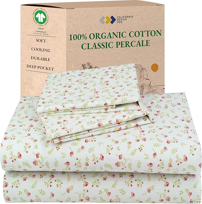 California Design Den King Floral Sheet Set Organic Cotton Percale Sheets Deep Pocket King Sheets amp Pillowcase Set - Floral Prestigious
