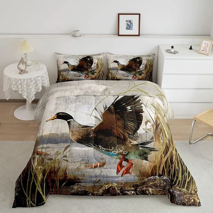 Professional Feelyou Mallard Duck Bedding Set Boys Girls Wild Duck Hunting Comforter Set for Kids Women Men Soft Lodge Cabin Farmhouse Comforter Quilt Room Decor Toddler Size Duvet Set Boys Traditional
