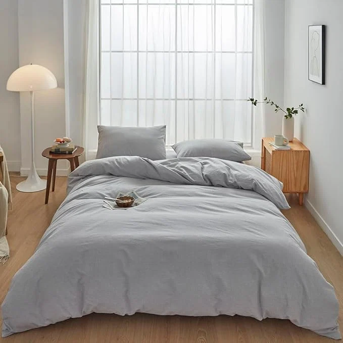Proven FACE TWO FACE Bedding Duvet Cover Set Washed Cotton Duvet Cover Linen Like Textured Breathable Durable Soft Comfy California King Lavender Grey Professional