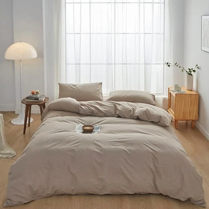 Smart FACE TWO FACE Bedding Duvet Cover Set Washed Cotton Duvet Cover Linen Like Textured Breathable Durable Soft Comfy Twin Khaki Relaxed