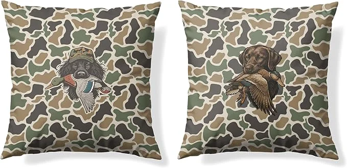 Specialty Vintage Camo Labrador Retriever Mallard Duck Throw Pillow Covers 18x18 Set of 2 Dog Hunting Pillowcase Camouflage Farm Animal Decorative Pillow Covers Camouflage Wild Animal Decor Exceptional