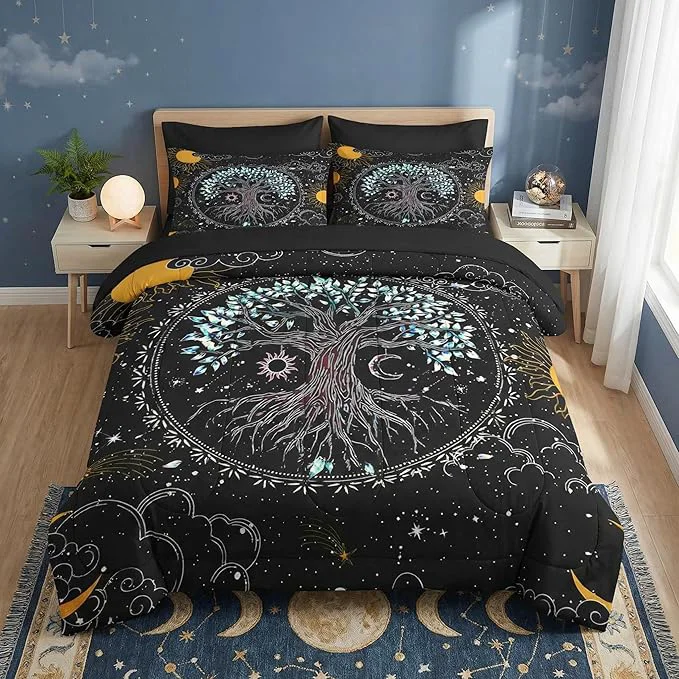 First-Class Comforter Set Twin Size Trippy Hippie Tree of Life 5 Pcs Bedding for Kids and Adults Sun and Moon Bohemian Bed Sheet Sets with Fitted Sheet Pillowcase amp Sham for Bedroom Bed Decor Effective