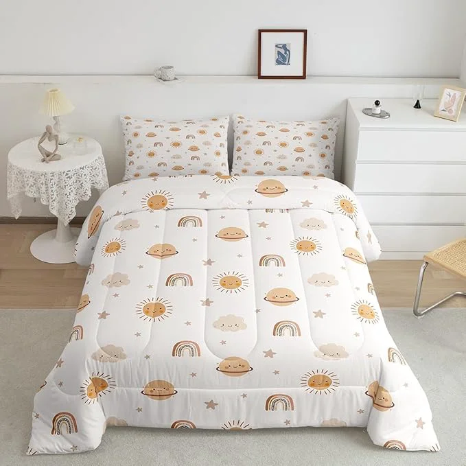 High-Performance Erosebridal Girls Rainbow Comforter Set Kids Sun and Stars Quilt Queen Children Kawaii Planets Clouds Comforters amp Sets Girly Cartoon Theme Bedding Set Iridescent Print Down Comforter 2 Pillowcases Specialty