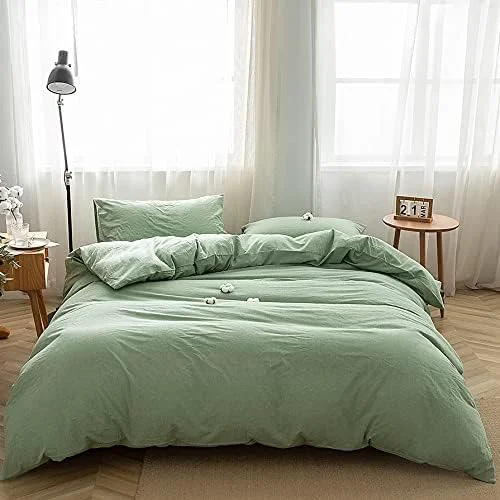 Innovative FACE TWO FACE Bedding Duvet Cover Set Washed Cotton Duvet Cover Linen Like Textured Breathable Durable Soft Comfy Twin Green Unique