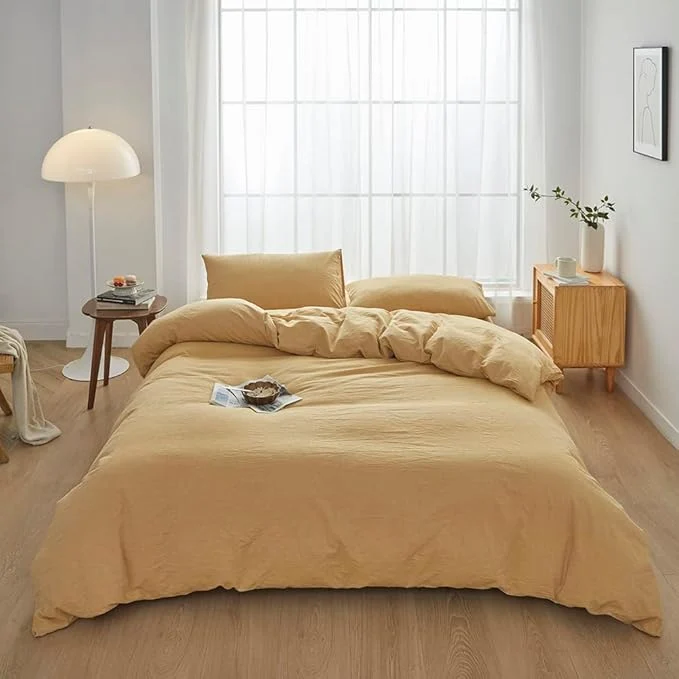 Casual FACE TWO FACE Bedding Duvet Cover Set Washed Cotton Duvet Cover Linen Like Textured Breathable Durable Soft Comfy Twin Ginger