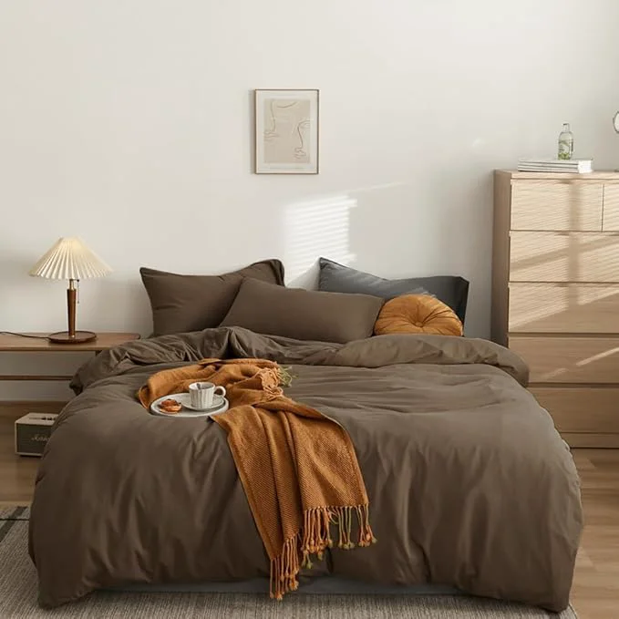 Artisan CLOTHKNOW Chestnut Brown Twin Twin XL Comforter Set 3Pcs Brown Bedding Comforter Sets Mocha Coffee Comforter Soft Dark Brown Comforter with 2 x Pillow Cases Recyclable