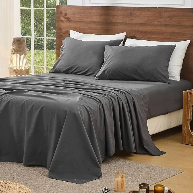 High-Quality Bedlifes French Pure Linen Sheets Queen Size Breathable and Cooling Flax Sheet Set Soft Durable and Moisture Wicking 16 Inch Deep Pocket-4 Piece Queen Dark Grey Relaxed