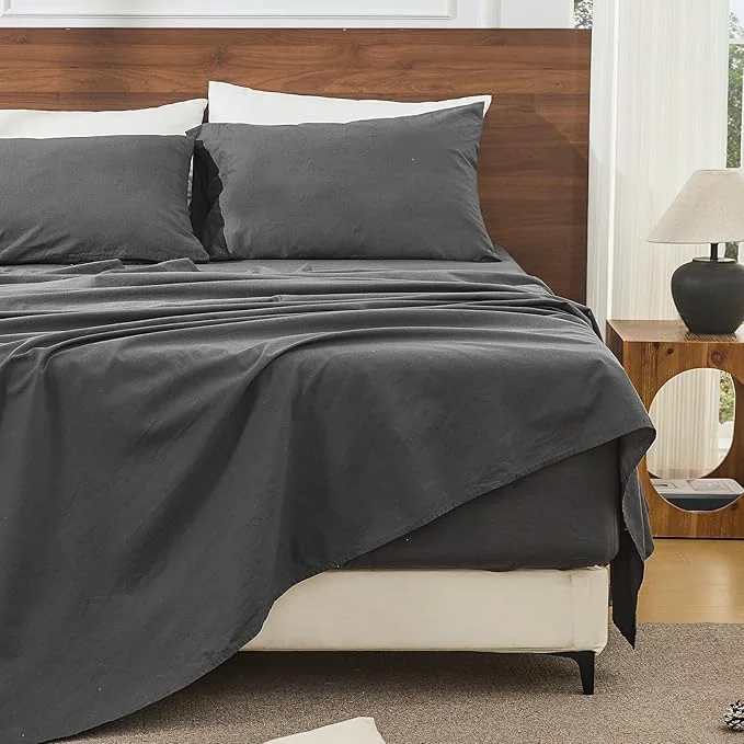 Verified Bedlifes French Linen Sheets Queen Size 18-24 Extra Deep Pocket 4-Piece Set Breathable amp Moisture-Wicking Soft amp Durable Sheets for Thick Mattresses Dark Grey