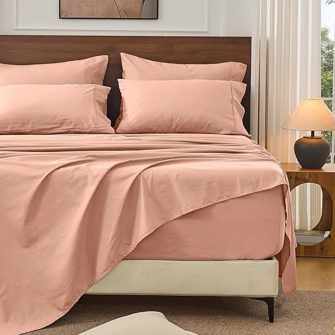 Detailed Bedlifes French Linen Sheets California King Size 18-24 quot Extra Deep Pocket 4-Piece Set Breathable amp Moisture-Wicking Soft amp Durable Sheets for Thick Mattresses Blush Pink Refined