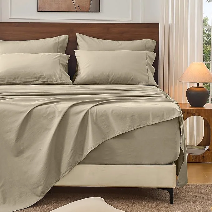 Safe Bedlifes French Linen Sheets California King Size 18-24 quot Extra Deep Pocket 4-Piece Set Breathable amp Moisture-Wicking Soft amp Durable Sheets for Thick Mattresses Taupe Powerful