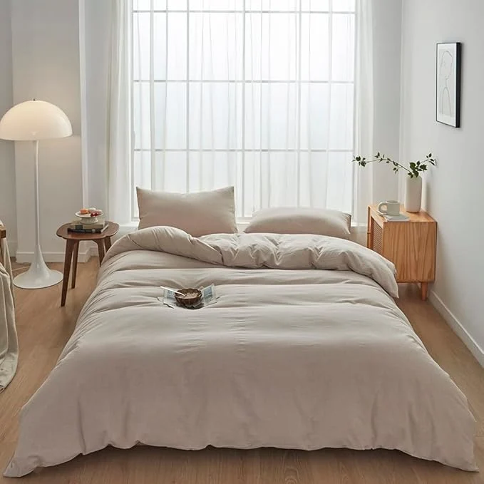 Fine Crafted FACE TWO FACE Bedding Duvet Cover Set Washed Cotton Duvet Cover Linen Like Textured Breathable Durable Soft Comfy King Tannish Linen Grey Elegant