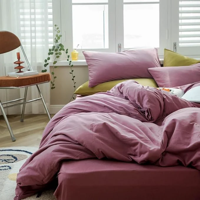 Smart Purple Bedding Duvet Cover King 3 Pieces Pale Mauve Duvet Cover Boho Solid Bedding Set Luxury Soft Jersey Knit Cotton Comforter Cover with 2 Pillowcases Breathable Comfy Mauve Color Bedding Set Eco-Friendly