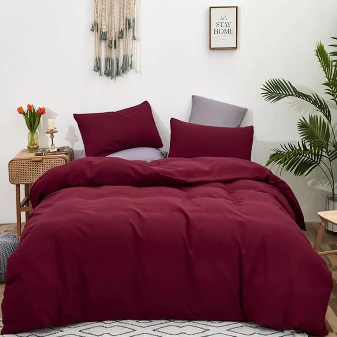 Green CLOTHKNOW Burgundy California King Comforer Set 3Pcs Wine Red Bedding Comforer Sets Fluffy Dark Red Comforter Soft All Season Bedding Sets with 2 x Pillowcases Casual
