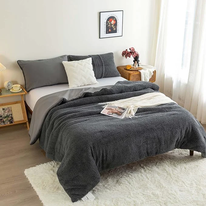 Safe COTTEBED Warm Full Queen Comforter Set Reversible Sherpa Comforter and Pillow Shams Soft Cozy Fluffy Washed Cotton Lightweight Bedding Down Comforter Queen Set Size for Bedroom Winter Christmas Brown Expertly Made