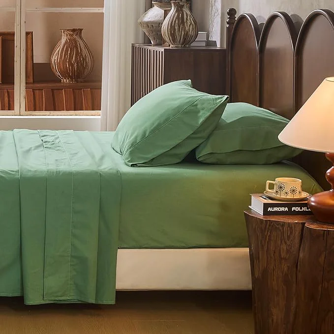 Expertly Made Linen Sheet Set Cal King Size Extra Deep Pocket Fits 18-24 Inch Mattress Breathable amp Soft Smooth 4-Piece Set for Thick Mattresses Hotel Luxury Bedding（Cal King Sage Green） Solid