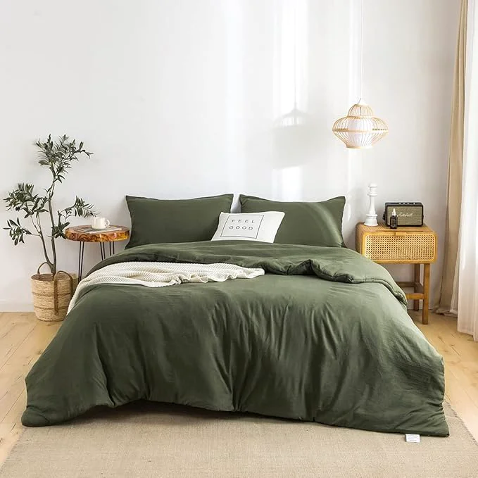 Dependable COTTEBED Ultra-Soft King Bedding Comforter Sets Bed All Season Use Light Weight with Warm Fluffy Washed Cotton Microfiber 1 Bed Blanket Comforter amp 2 PillowSham King California King Dark Olive Green Safe