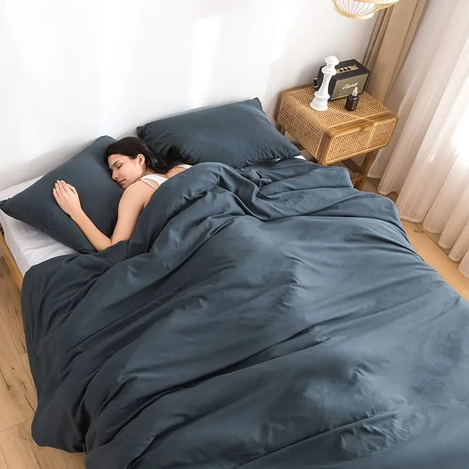 Verified COTTEBED Silky Soft Queen Size Comforter Sets 3 Pieces Blanket Down Comforter with Pillowshams Lightweight All Season Washed Polycotton Microfiber for Full Queen Sized Bed Dark Dusty Blue Grey Top-Quality