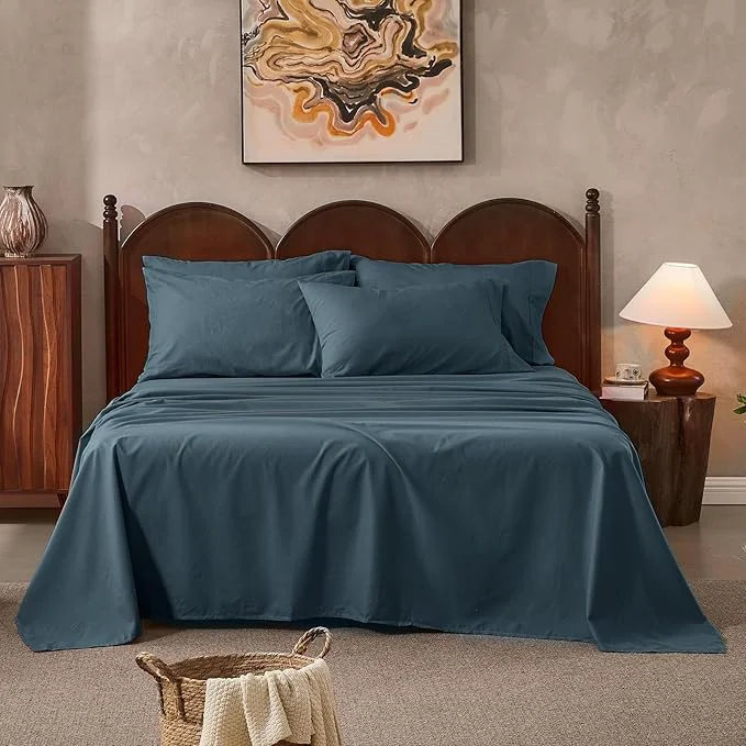 Reusable Linen Sheets California King Size Breathable amp Durable 4-Piece Bed Flax Sheet Set Soft All-Season Bedding for Hot Sleepers 16 quot Deep Pocket Oeko-TEX （Cal King Navy Grey） Elegant