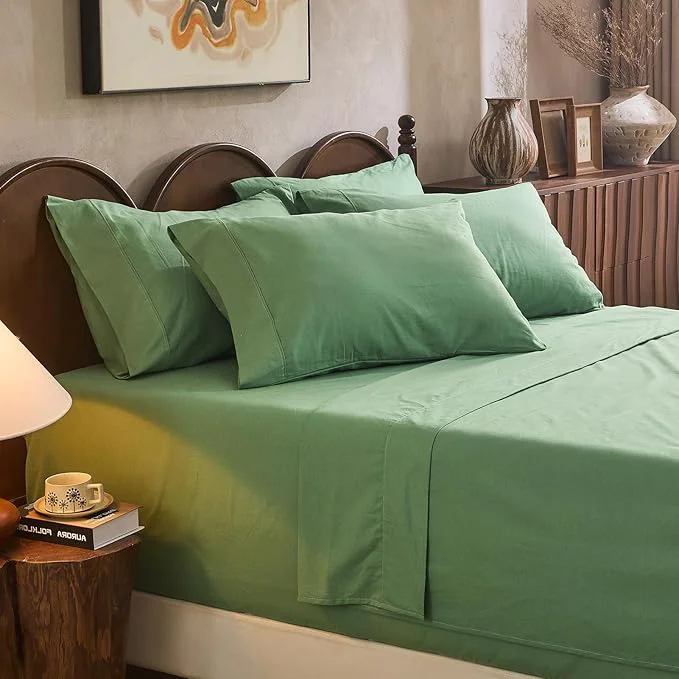 Flexible Linen Sheet Set King Size Extra Deep Pocket Fits 18-24 Inch Mattress Breathable amp Soft Smooth 6-Piece Set for Thick Mattresses Hotel Luxury Bedding（King Sage Green） Pure