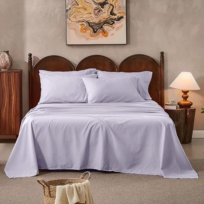 Linen Sheets Queen Size Breathable amp Durable 4-Piece Bed Flax Sheet Set Soft All-Season Bedding for Hot Sleepers 16 quot Deep Pocket Oeko-TEX （Queen Light Purple） Refined