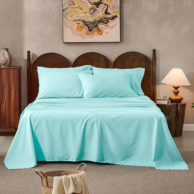 Dependable Linen Sheets California King Size Breathable amp Durable 4-Piece Bed Flax Sheet Set Soft All-Season Bedding for Hot Sleepers 16 quot Deep Pocket Oeko-TEX （Cal King Light Blue） Carefully Designed