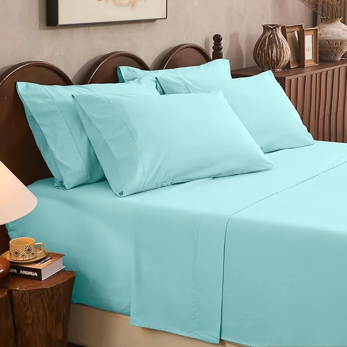 Crafted Linen Sheet Set Queen Size Extra Deep Pocket Fits 18-24 Inch Mattress Breathable amp Soft Smooth 6-Piece Set for Thick Mattresses Hotel Luxury Bedding（Queen Light Blue） Safe