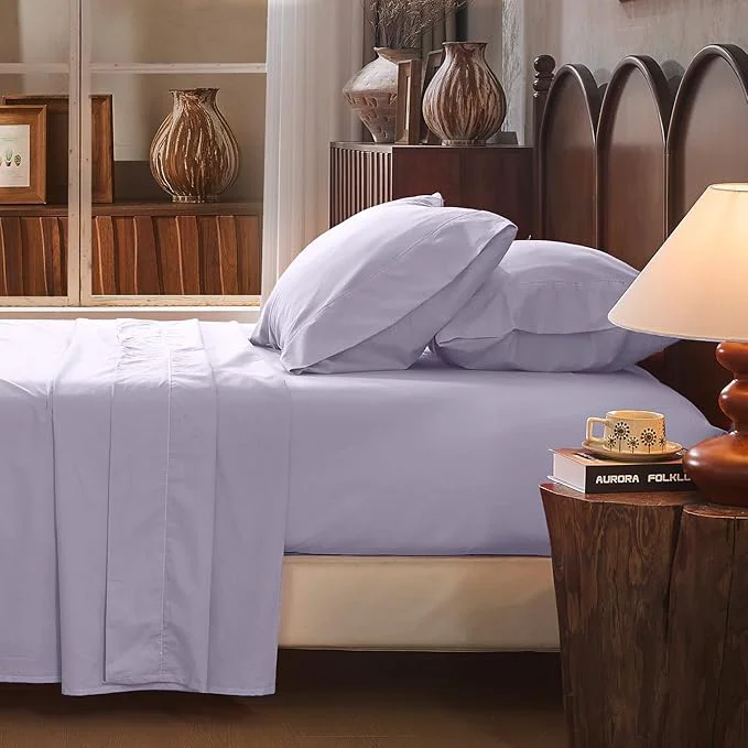 Classic Linen Sheet Set Cal King Size Extra Deep Pocket Fits 18-24 Inch Mattress Breathable amp Soft Smooth 4-Piece Set for Thick Mattresses Hotel Luxury Bedding（Cal King Light Purple） Artisan