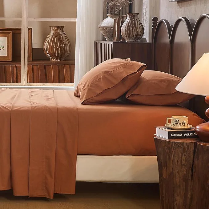 Convenient Linen Sheet Set Queen Size Extra Deep Pocket Fits 18-24 Inch Mattress Breathable amp Soft Smooth 4-Piece Set for Thick Mattresses Hotel Luxury Bedding（Queen Brown） User-Friendly
