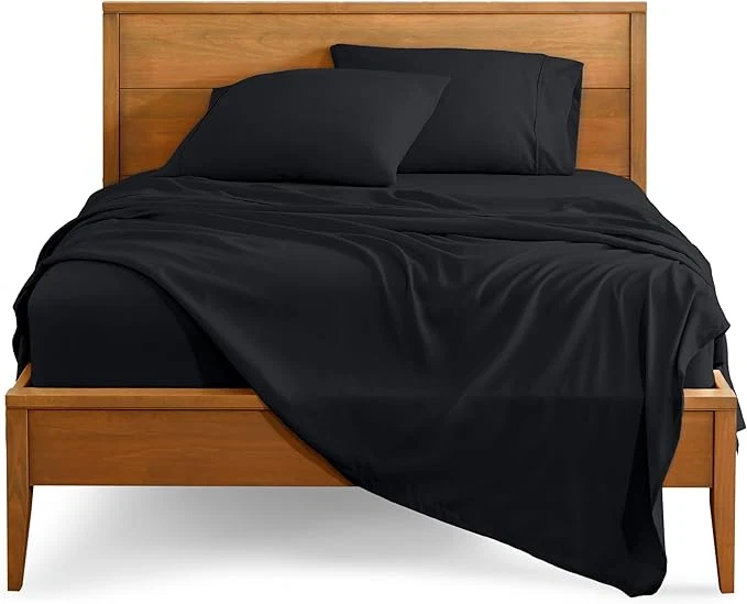 World-Class Bare Home Split King Sheet Set - 1800 Ultra-Soft Microfiber Bed Sheets - Double Brushed - Deep Pockets - Easy Fit - 5 Piece Set - Bedding Sheets amp Pillowcases Split King Black Practical