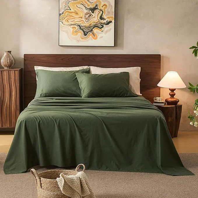 Sophisticated Linen Sheets King Size Breathable amp Durable 4-Piece Bed Flax Sheet Set Soft All-Season Bedding for Hot Sleepers 16 quot Deep Pocket Oeko-TEX （King Forest Green） Proven