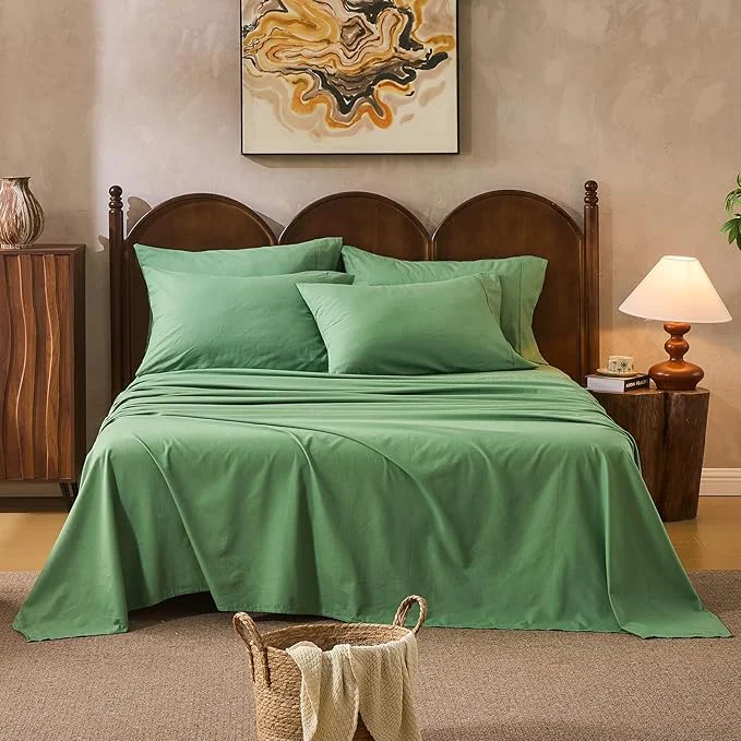Exceptional Linen Sheets Queen Size Breathable amp Durable 4-Piece Bed Flax Sheet Set Soft All-Season Bedding for Hot Sleepers 16 quot Deep Pocket Oeko-TEX （Queen Sage Green） High-Quality