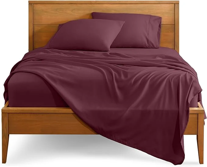 Exclusive Bare Home Split Head Flex King Sheet Set - 1800 Ultra-Soft Microfiber Bed Sheets - Double Brushed - Deep Pockets - Easy Fit - 4 Piece Set - Bedding Sheets amp Pillowcases Burgundy Premium Material