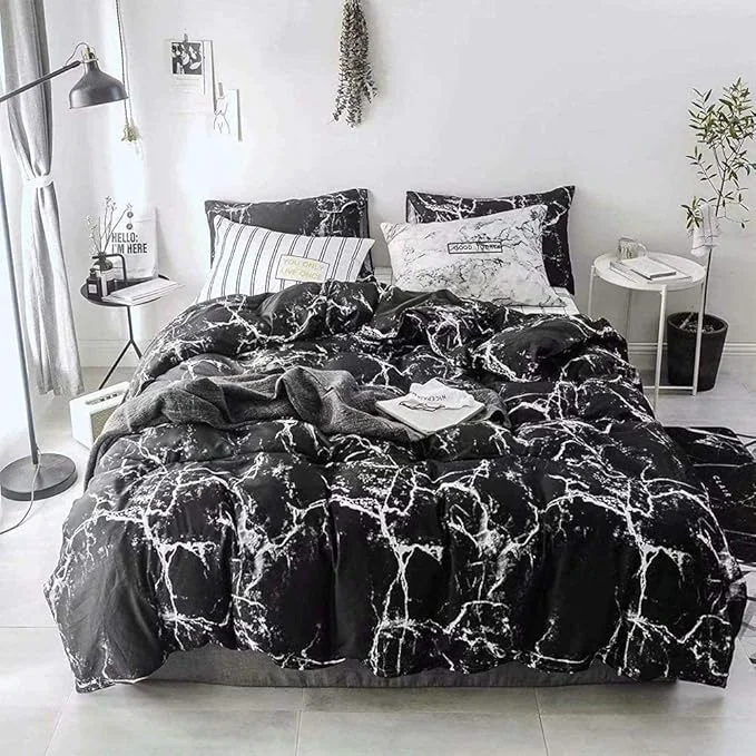 High-Quality CLOTHKNOW Black White Queen Comforter Set Marble Bedding Comforter Sets Black White Abstract Comforter Queen Men Women Queen Size Comforter Sets Fashionable