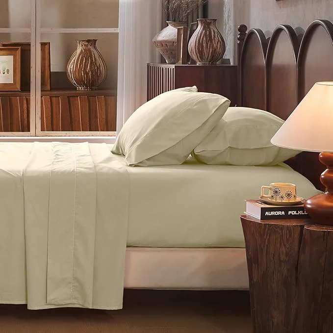 Consistent Linen Sheet Set Cal King Size Extra Deep Pocket Fits 18-24 Inch Mattress Breathable amp Soft Smooth 4-Piece Set for Thick Mattresses Hotel Luxury Bedding（Cal King Brown Taupe） Lightweight