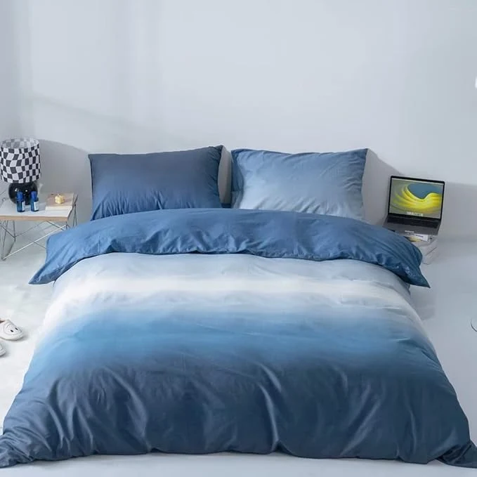 Genuine CLOTHKNOW Blue White Full Size Comforter Set Gradient Blue Bedding Sets Soft All Season Comforters with 2 x Pillow Cases Practical