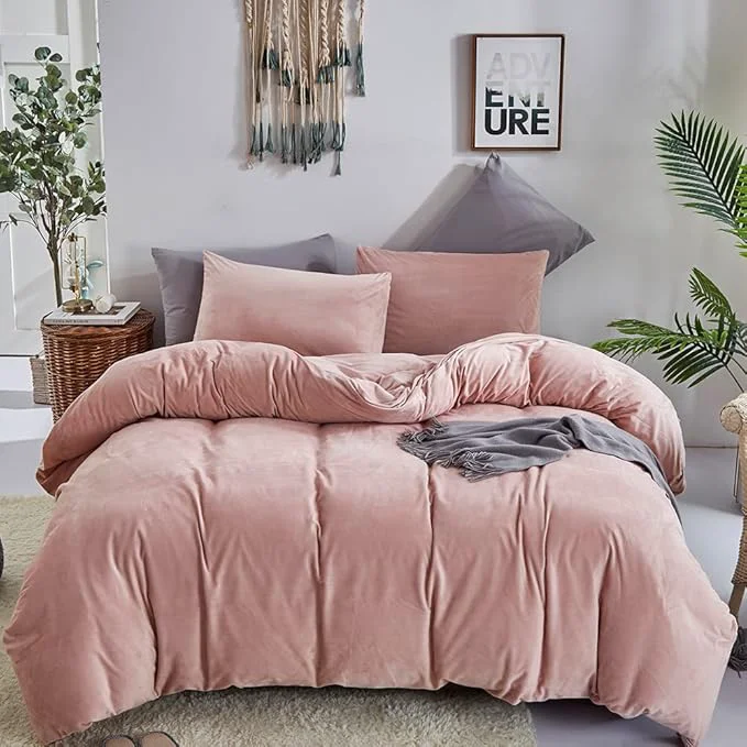 Recyclable CLOTHKNOW Pink Velvet Twin Twin XL Comforter Set 3Pcs Bedding Comforter Sets Soft Pink Comforter with 2 x Pillow Cases Comfortable