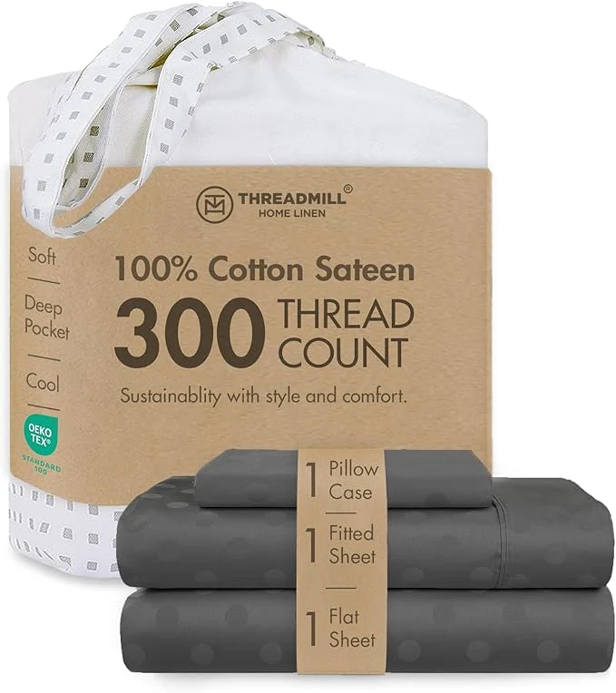 Enhanced Threadmill Cotton Twin Sheet Set Cotton Sheets for Twin Size Bed Damask Jacquard Sateen Twin Bed Sheets Set with 16 Deep Pocket Soft Breathable 3-Piece Cooling Sheet Set Dark Grey Flexible