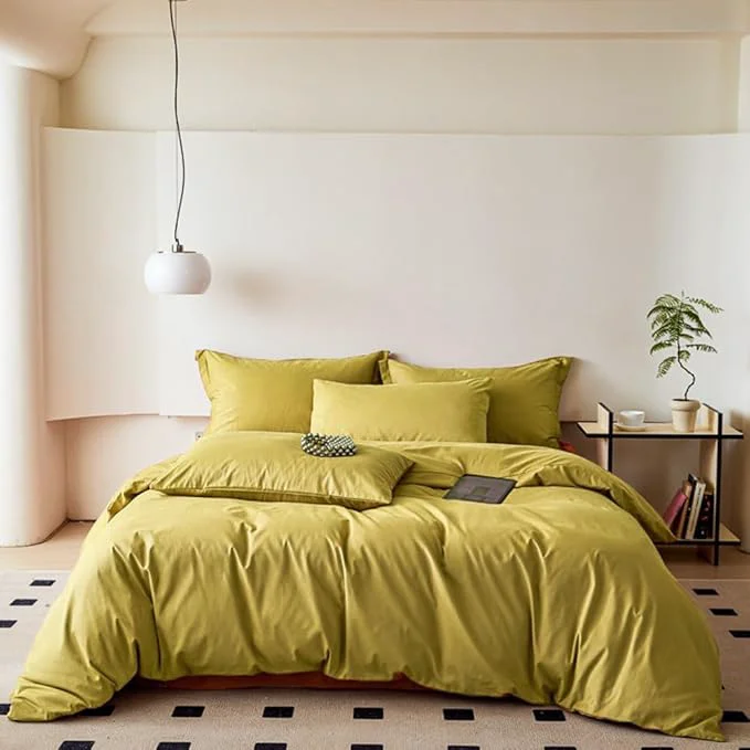 Fine CLOTHKNOW Moss Green King Size Comforter Set 3Pcs Chartreuse Bedding Comforter Sets Green Yellow King Comforter with 2 x Pillow Cases Secure