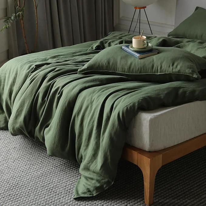 Dependable XZ XIFA Green Linen Duvet Cover Full Washed French Flax Linen Bedding Set with Zipper Closure Cooling amp Textured Bed Sets for Hot Sleepers 1 Duvet Cover 2 Pillowcases Prestigious