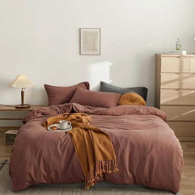Proven CLOTHKNOW Brick Red Queen Comforter Set 3Pcs Brownish Bedding Comforter Sets Dark Rust Comforter Rust Red Queen with 2 x Pillow Cases Elegant