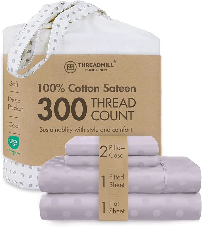 Consistent Threadmill Cotton Full Size Sheet Set Cotton Sheets for Full Size Bed Damask Jacquard Full Bed Sheets Set with 16 Deep Pocket Soft Sateen Weave 4-Piece Cooling Bedding Set Lilac Modern