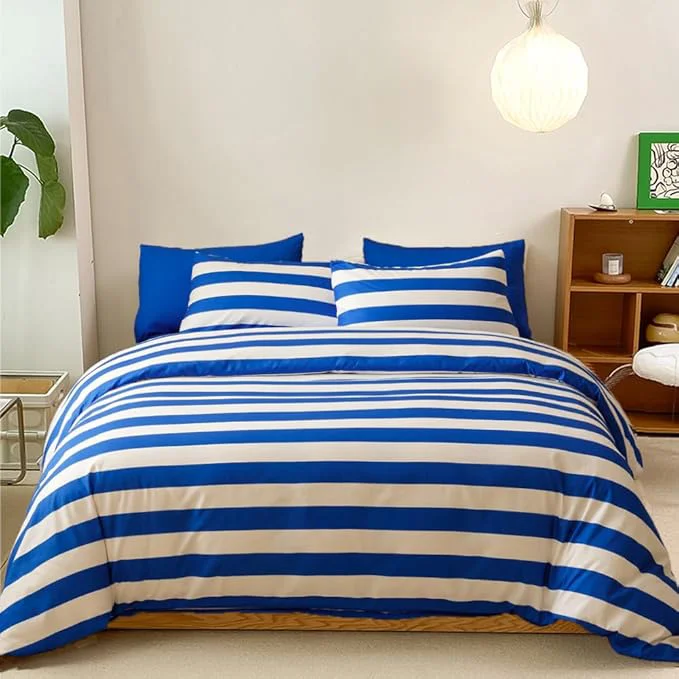 Quality CLOTHKNOW Striped Full Size Comforter Set 3Pcs Blue White Bedding Comforter Sets Farmhouse Bedding Soft Comforter with 2 x Pillow Cases User-Friendly